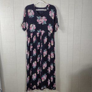Vintage 90s Rose Print Maxi Dress Cottagecore medium large